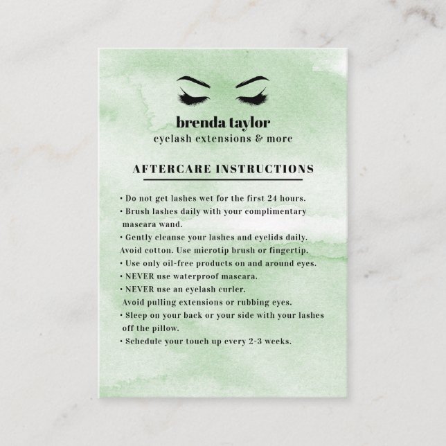 Carte De Visite Mention Glam Eyelash Browbar Instructions pour les (Devant)