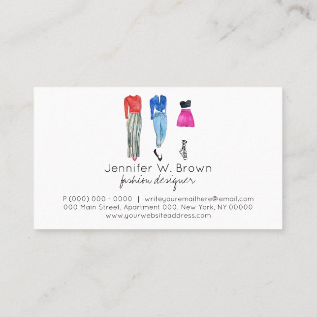 Carte De Visite Menu contextuel de l'habillement du concepteur de  (Dos)