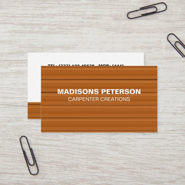 Carte De Visite menuiserie professionnelle rustique en bois (Devant/Arrière en situation)