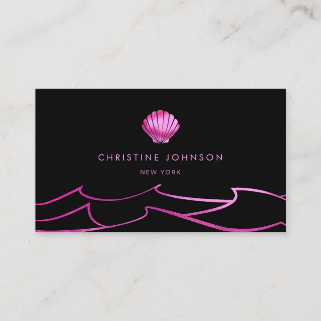 Carte De Visite mer vagues neon rose coquillage (Devant)