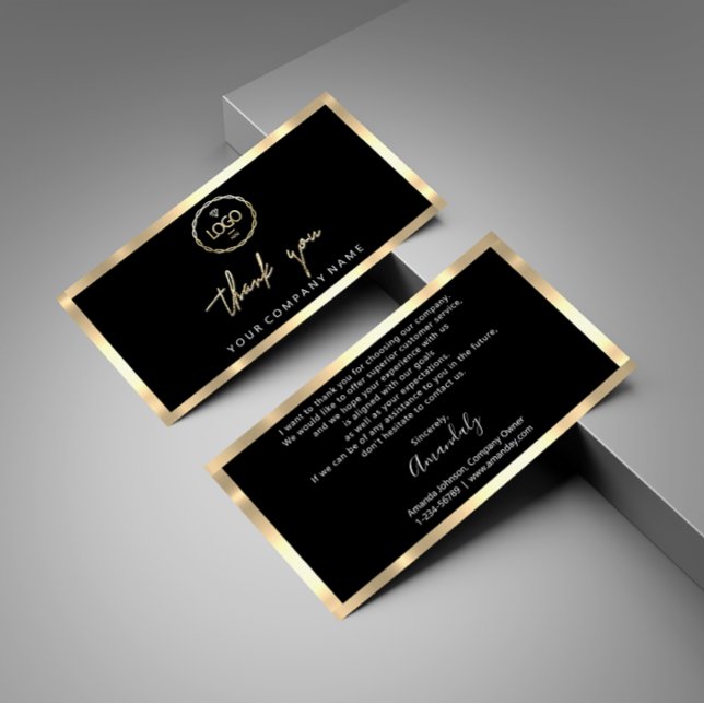 Carte De Visite Merci Business Insertion Logo Gold Frame Black (Thank You Business Insert Logo Gold Frame Black)