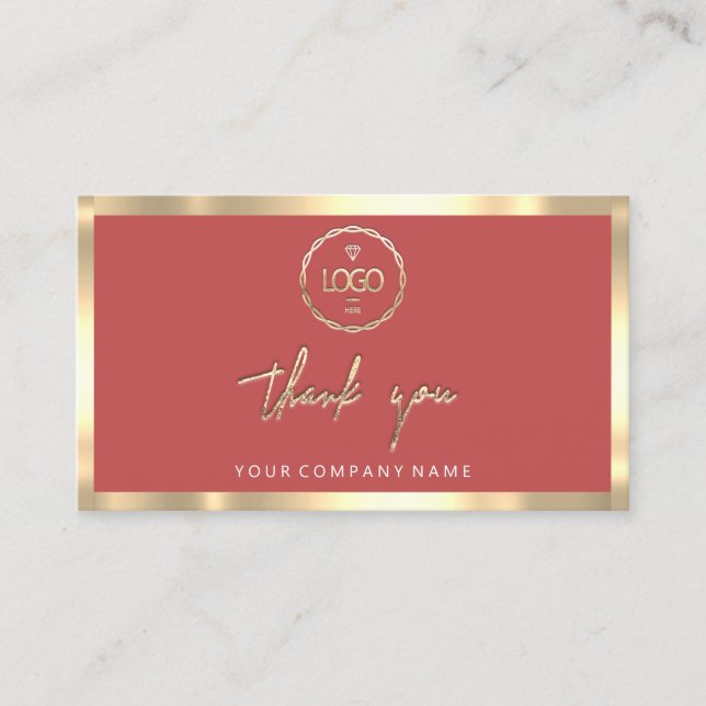 Carte De Visite Merci Business Insertion Logo Gold Frame Rose (Devant)