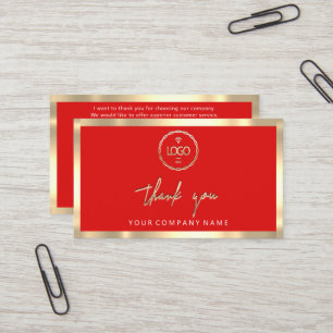 Carte De Visite Merci Business Insertion Logo Gold Frame Rouge