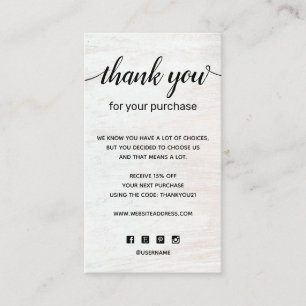 Carte De Visite Merci chic pour votre achat Ajouter un logo