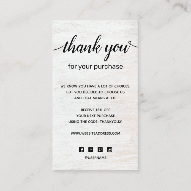 Carte De Visite Merci chic pour votre achat Ajouter un logo (Devant)