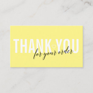 CARTE DE VISITE MERCI CLIENT JAUNE CLAIR POUR VOTRE COMMANDE