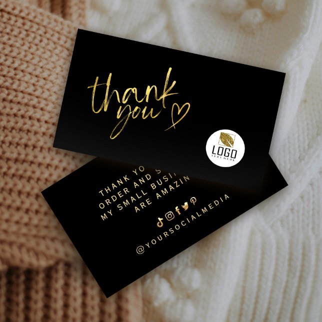 Carte De Visite Merci d'affaires élégant Noir et Or (Business Thank You Elegant Black and Gold Business Card #blackgoldthankyoucard #elegantthankyou)
