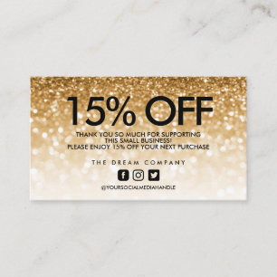 Carte De Visite Merci de remise tendance Gold Parties scintillant