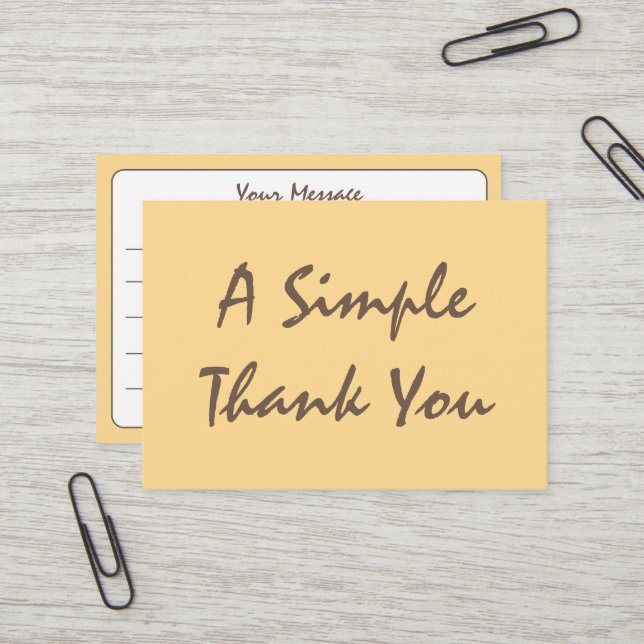 Carte De Visite Merci de script simple jaune doré (Devant/Arrière en situation)