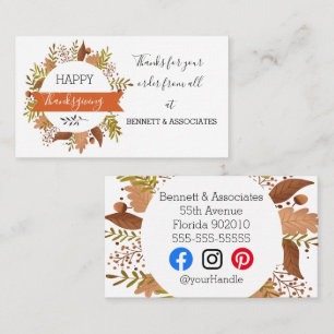 Carte De Visite Merci des affaires automne bon thanksgiving
