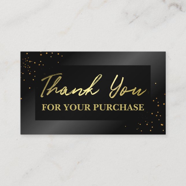 Carte De Visite Merci d'or noir fin pour votre achat (Devant)