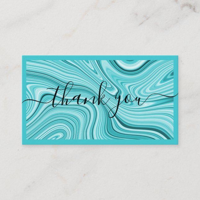 Carte De Visite Merci, écriture moderne, turquoise marbre turquois (Devant)