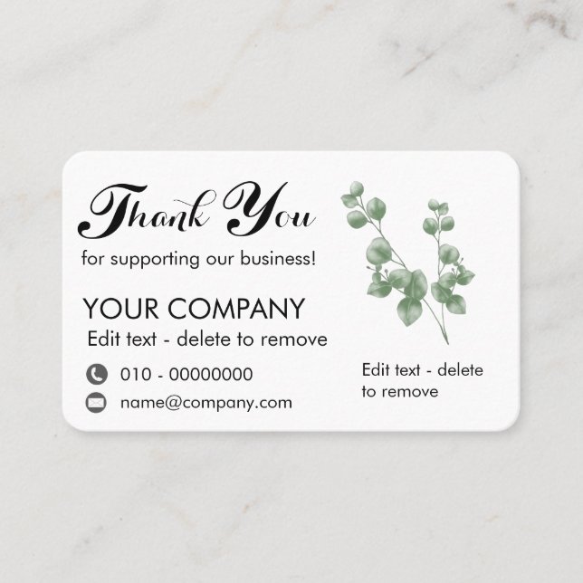 Carte De Visite Merci Eucalyptus Pour Soutenir Notre (Devant)