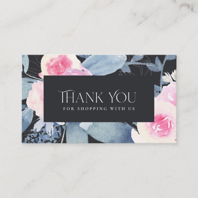 CARTE DE VISITE MERCI FLORAL BLEU BLEU BLEU NOIR LOGO (Devant)