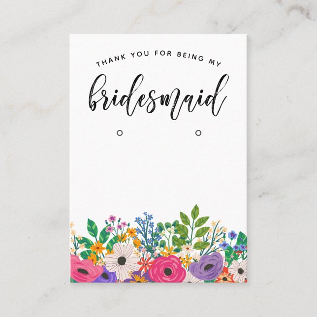 Carte De Visite Merci Floral Bridesmaid Favoriser l'écran d'oreill (Devant)
