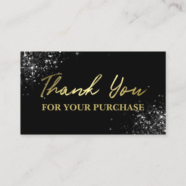 Carte De Visite Merci Gold Parties scintillant Noir Pour Votre Ach (Devant)