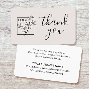 Carte De Visite Merci logo personnalisé écriture moderne blanc cas