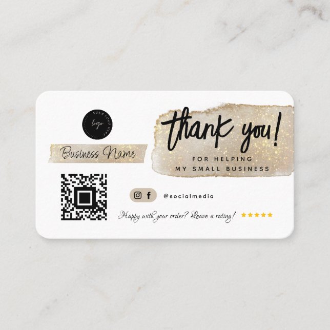 Carte De Visite Merci Médias sociaux Petites entreprises Or modern (Devant)