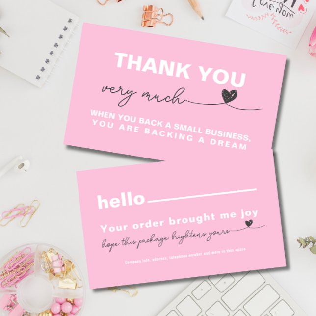 Carte De Visite Merci Notes d'appréciation du client Coeur rose (Thank you Customer appreciation note Pink heart Business Card)