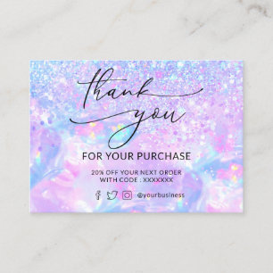 carte de visite merci paillettes opale violette