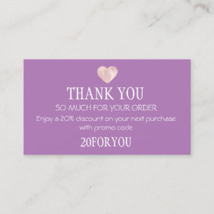Carte De Visite Merci POUR L'ACHAT Code d'escompte d'instantané d
