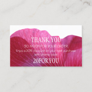 Carte De Visite Merci POUR L'ACHAT Code d'escompte d'instantané d