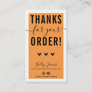 Carte De Visite MERCI POUR VOTRE COMMANDE insérer gras orange vif