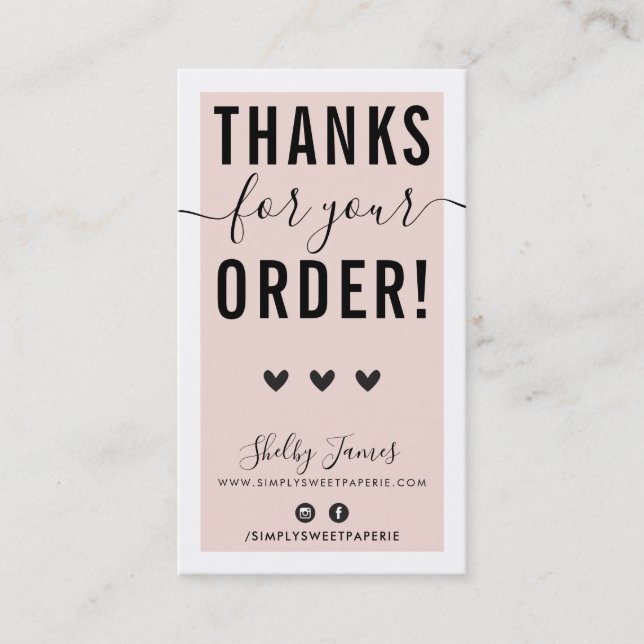 Carte De Visite MERCI POUR VOTRE COMMANDE insérer rose noir (Devant)