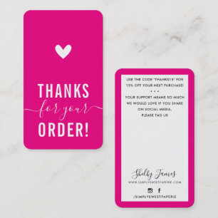 Carte De Visite Merci POUR VOTRE COMMANDE insérez le ROSE CHAUD mo