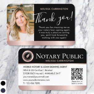 Carte De Visite Merci public Notaire Photo QR Rose Or Noir