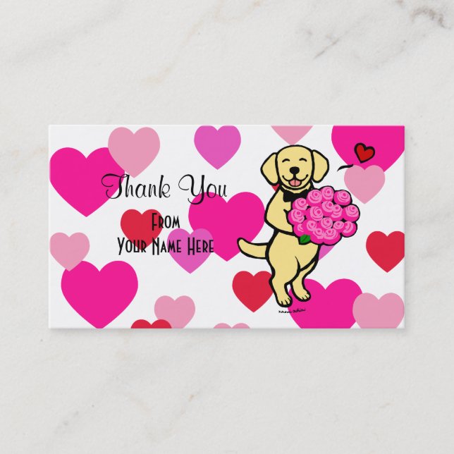 Carte De Visite Merci Rose  de caricature du Labrador jaune (Devant)