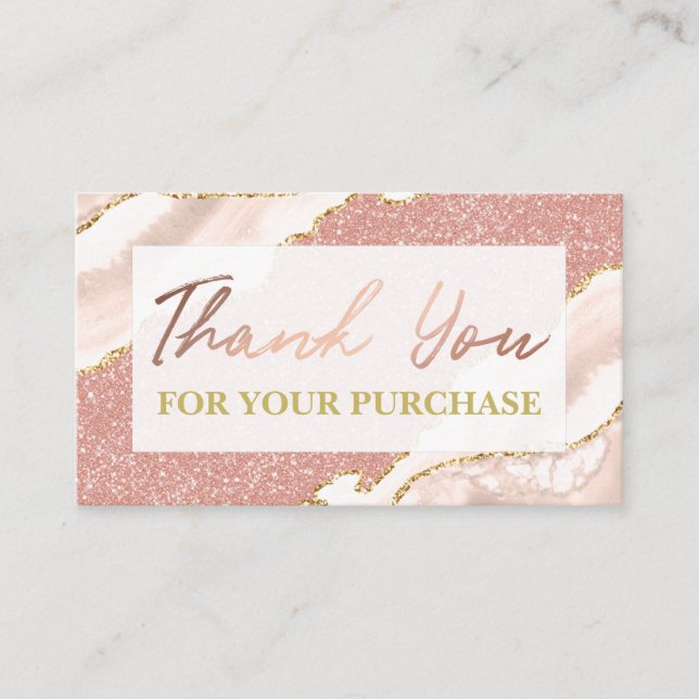 Carte De Visite Merci Rose Gold Parties scintillant Pour Votre Ach (Devant)