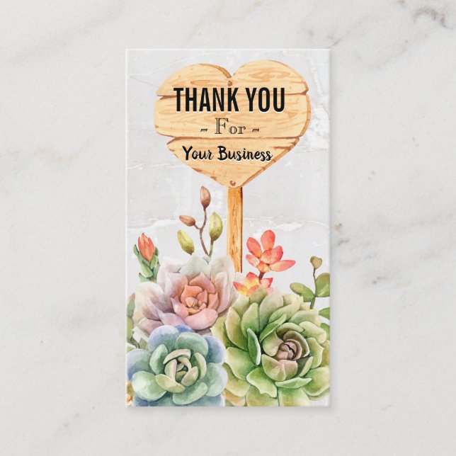 Carte De Visite Merci | Symbole cardiaque des fleurs succulentes (Devant)