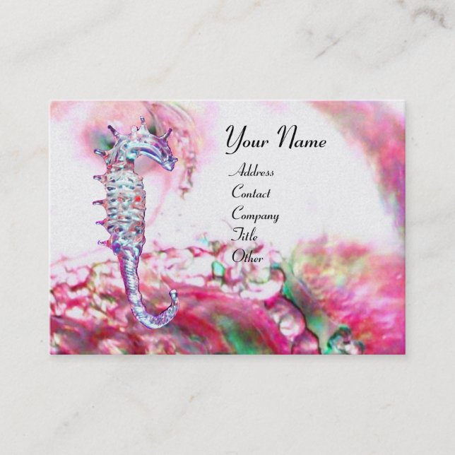 Carte De Visite MÈRE DE PEARL & SEAHORSE MONOGRAM fuchsia rose (Devant)