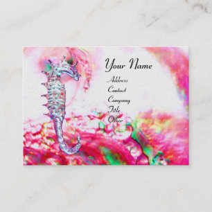 Carte De Visite MÈRE DE PEARL & SEAHORSE MONOGRAM fuchsia rose