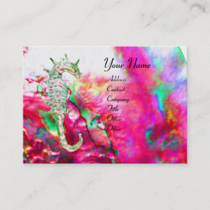 Carte De Visite MÈRE DE PEARL & SEAHORSE MONOGRAM fuchsia rose