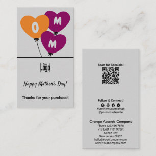 Carte De Visite Mère's Day 3 Ballons Merci pour votre achat