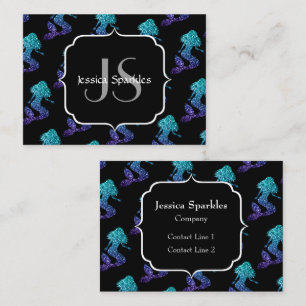 Carte De Visite Mermaid aqua bleu ombre motif Monogramme