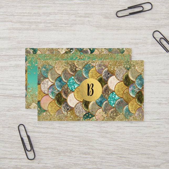 Carte De Visite Mermaid Scales Multicolore Glitter Glam Trendy (Devant/Arrière en situation)