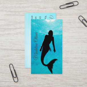 Carte De Visite Mermaid Silhouette Bleue Océan QR Code Professionn