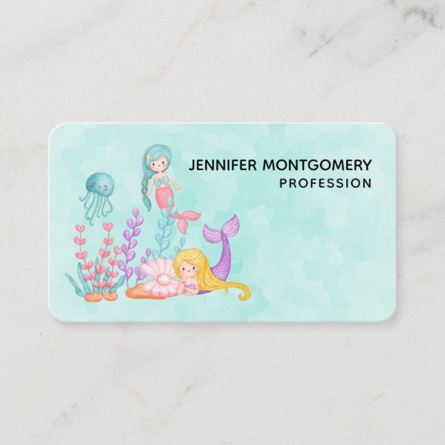 Carte De Visite Mermaids et méduses sous l'aquarelle marine (Devant)