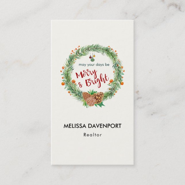 Carte De Visite Merry & Bright Christmas Wreath (Devant)
