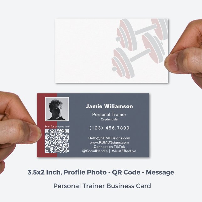 Carte De Visite Message personnel de QR Code photo minimal Accent  (3.5x2 Inch, Minimal Photo QR Code Personal Message Red Accent Business Card)