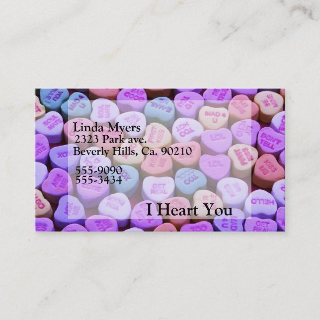 Carte De Visite Messages Coeur de bonbons (Devant)