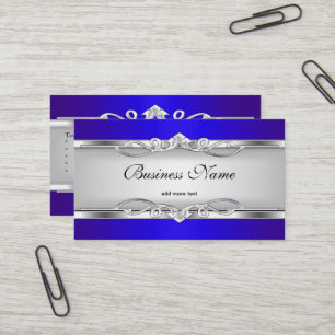 Carte De Visite Métal Bleu Chrome look élégant Style Blanc Argent
