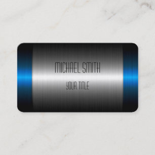 Carte De Visite Métal bleu et argenté d'acier inoxydable