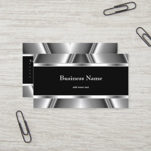 Carte De Visite Metal Chrome élégant style noir et blanc Argent