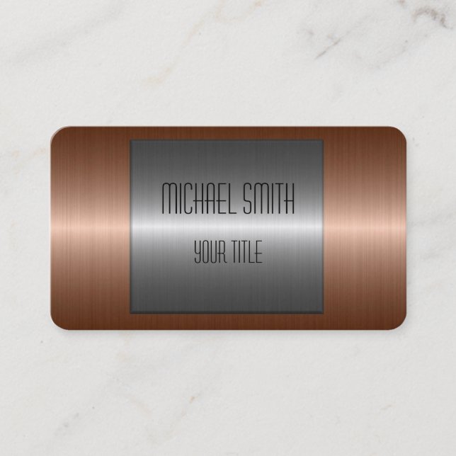 Carte De Visite Métal d'acier inoxydable de bronze et d'argent (Devant)