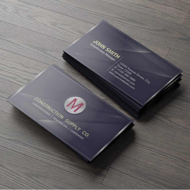 Carte De Visite Métal de construction Monogramme encadré Métal noi (Créateur téléchargé)