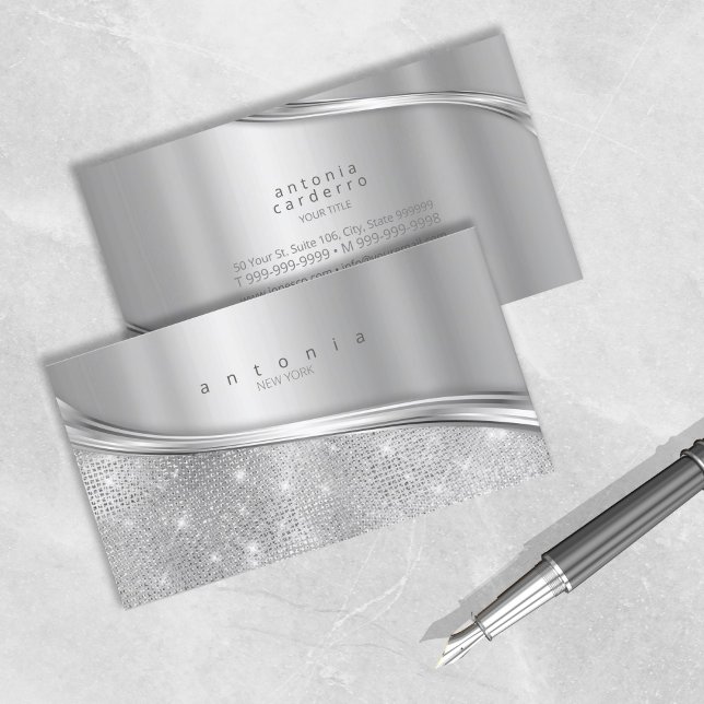 Carte De Visite Métal et Parties scintillant Wave Argent ID807 (Créateur téléchargé)